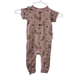 Gerber Romper Baby Girl Pink Floral Short Sleeve Button Front Footed 18 Months